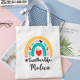 Personalised Rainbow Teacher Shoulder Bag Name Women Canvas Shopping Bag Eco