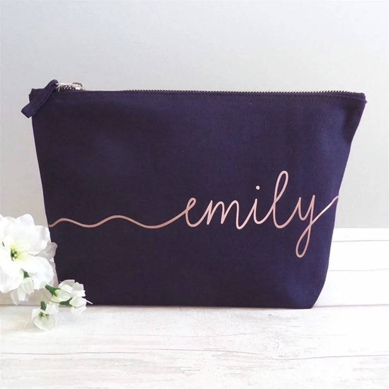 Personalised Monogram Makeup Bag Bride Calligraphy Cosmetic Gift