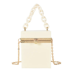 Personality Acrylic Box Crossbody Bag with Thick Chain Candy Lock Clutch