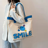 Smiley Cartoon Handbag Shopper Bag High Capacity Canvas Women's