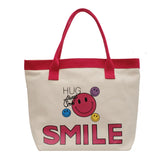 Smiley Cartoon Handbag Shopper Bag High Capacity Canvas Women's