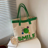 Smiley Cartoon Handbag Shopper Bag High Capacity Canvas Women's