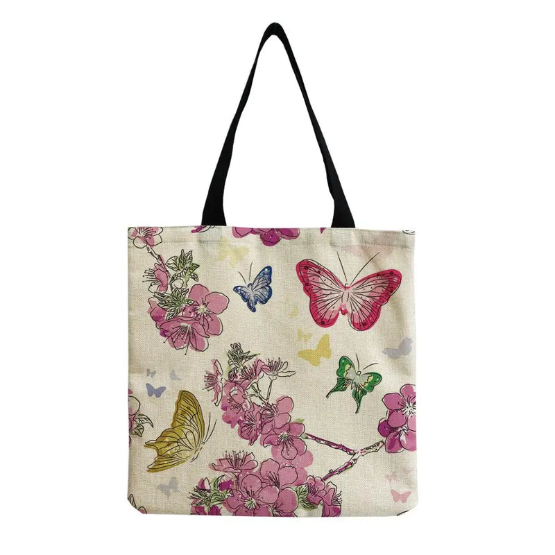 Chinese Style Linen Fabric Bag Butterfly & Flower Women's Handbag Tote