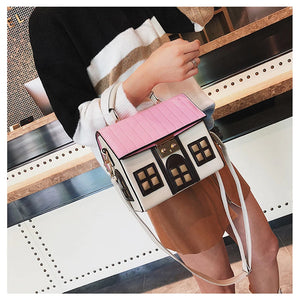 House Shaped Leather Women Handbags Creative Girl Crossbody Bag
