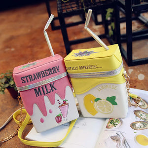 Milk Box Shape Shoulder Bag Printed Drink Bottle Crossbody Bags