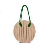Round Shape Canvas Tote Bag for Women Pleated Shopper Handbags