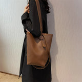 Women Bucket Bag PU Leather High Capacity Shoulder Bags Handbag
