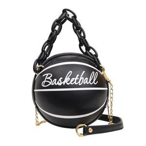 Women Shoulder Bag PU Leather Chain Basketball Bag Letter Print Handbag