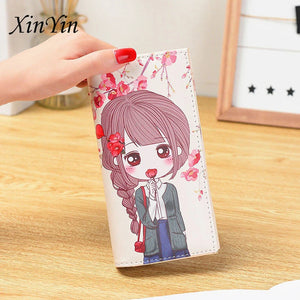 Creative Cartoon Girl Printed Long Wallet PU Leather Clutch
