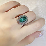 Oval Firework Craft 925 Silver Emerald Ring Party Travel Wedding