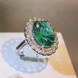 Oval Firework Craft 925 Silver Emerald Ring Party Travel Wedding