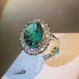 Oval Firework Craft 925 Silver Emerald Ring Party Travel Wedding
