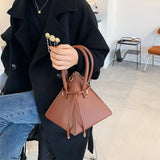 Triangle Bucket Bag Splicing PU Leather Shoulder Purse