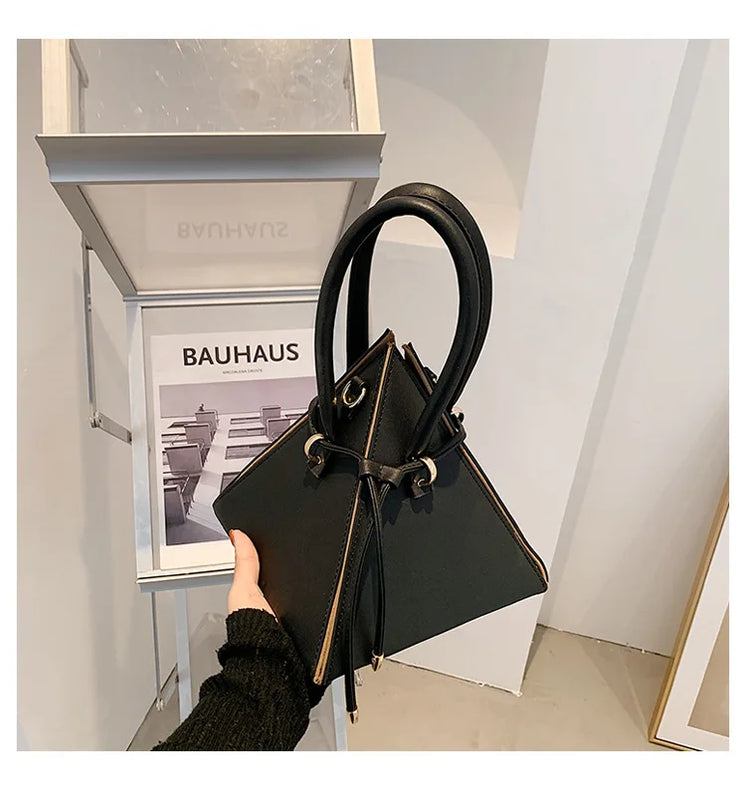 Triangle Bucket Bag Splicing PU Leather Shoulder Purse