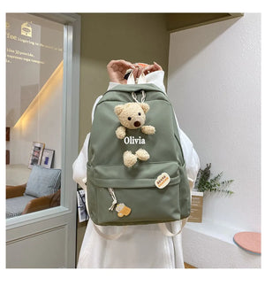 Personalized Bear Backpack Green Travel Schoolbag