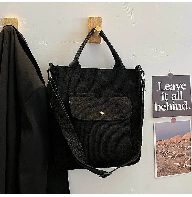 Personalized Corduroy Shoulder Bag with Monogram, Handbag for Shopping