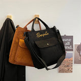 Personalized Corduroy Shoulder Bag with Monogram, Handbag for Shopping