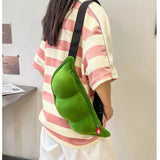 Creative Plush Bean Shape Crossbody Bag Soft Plush Shoulder Bag Fun Chest Bag