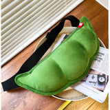 Creative Plush Bean Shape Crossbody Bag Soft Plush Shoulder Bag Fun Chest Bag