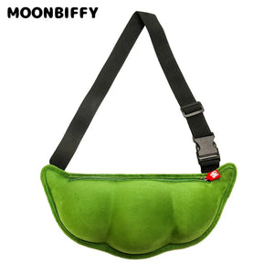Creative Plush Bean Shape Crossbody Bag Soft Plush Shoulder Bag Fun Chest Bag