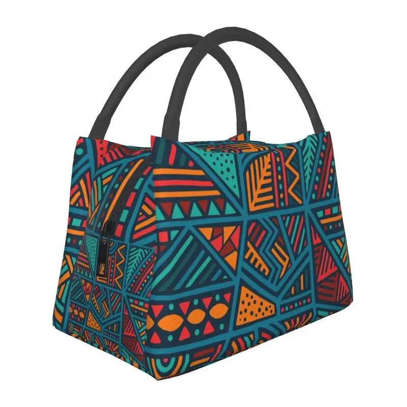 African Pattern Lunch Bag Insulated Cooler Office Travel Lunchbox