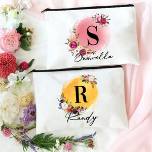 Personalized Flower with Name Makeup Bags Bridesmaid Bag Mother Wedding Birthday