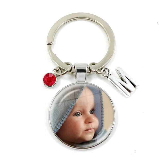 Personalized Keychain Birthstone 26 Letters Photo Mum Dad Baby Children Grandpa