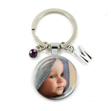 Personalized Keychain Birthstone 26 Letters Photo Mum Dad Baby Children Grandpa