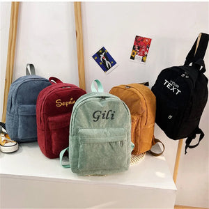 Custom Embroidered Corduroy Travel Bag Student Backpack