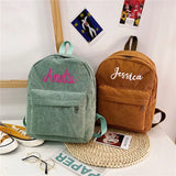 Custom Embroidered Corduroy Travel Bag Student Backpack