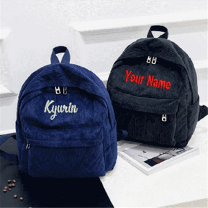 Personalized Embroidered Corduroy Travel Bag Student Backpack