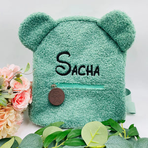 Personalized Embroidery Green Toddler Backpack Bag Lightweight Plush Bear Bag
