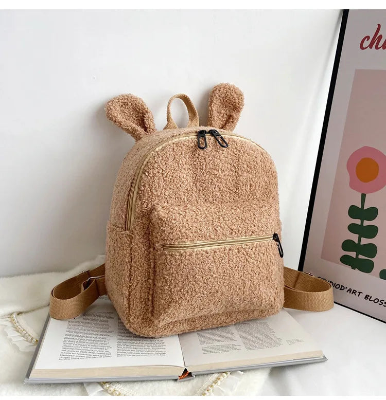 Personalized Embroidery Toddler Backpack Pink Plush Bear Bag