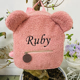 Personalized Embroidery Toddler Backpack Pink Plush Bear Bag