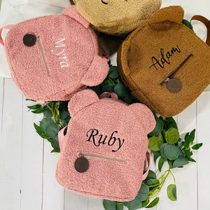 Personalized Embroidery Toddler Backpack Pink Plush Bear Bag