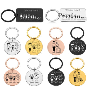 Family Keychain Engraved Parents Children Gift Keyring