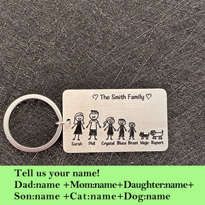 Family Love Keyring, Personalized Keychain Name for Parent, Children Bag Charm