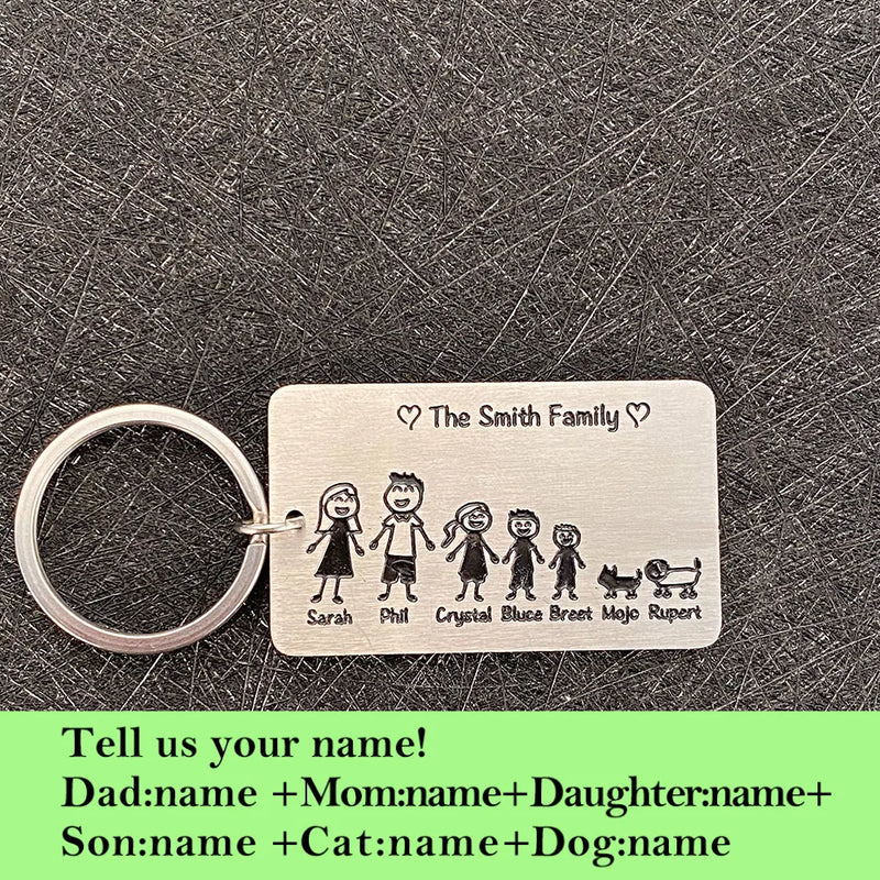 Family Love Keyring, Personalized Keychain Name for Parent, Children Bag Charm