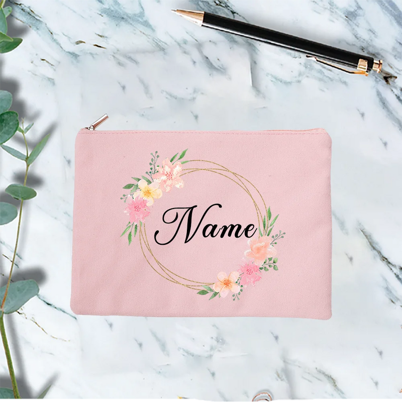 Floral Wreath Cosmetic Bag Bridemaid Makeup Travel Toiletry Organizer