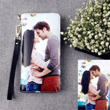 Personalized Two Picture Photo Zipper Long Wallet for Women Men