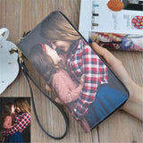 Personalized Two Picture Photo Zipper Long Wallet for Women Men