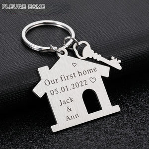Personalized Family Name Engraved House Keychain