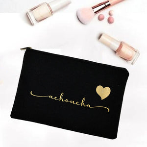 Personalized Makeup Bag Name Canvas Cosmetic Case Wedding Bachelorette