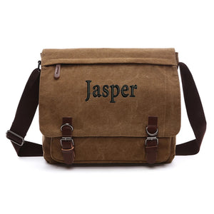 Embroidered Name Men's Messenger Bag Canvas School Bag