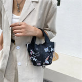 Mini Portable Bucket Bag Ladies Summer Graffiti Shoulder Bag