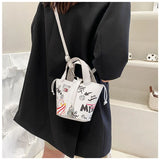 Mini Portable Bucket Bag Ladies Summer Graffiti Shoulder Bag