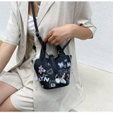 Mini Portable Bucket Bag Ladies Summer Graffiti Shoulder Bag