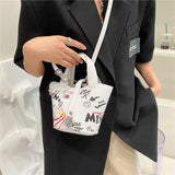 Mini Portable Bucket Bag Ladies Summer Graffiti Shoulder Bag