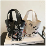 Mini Portable Bucket Bag Ladies Summer Graffiti Shoulder Bag