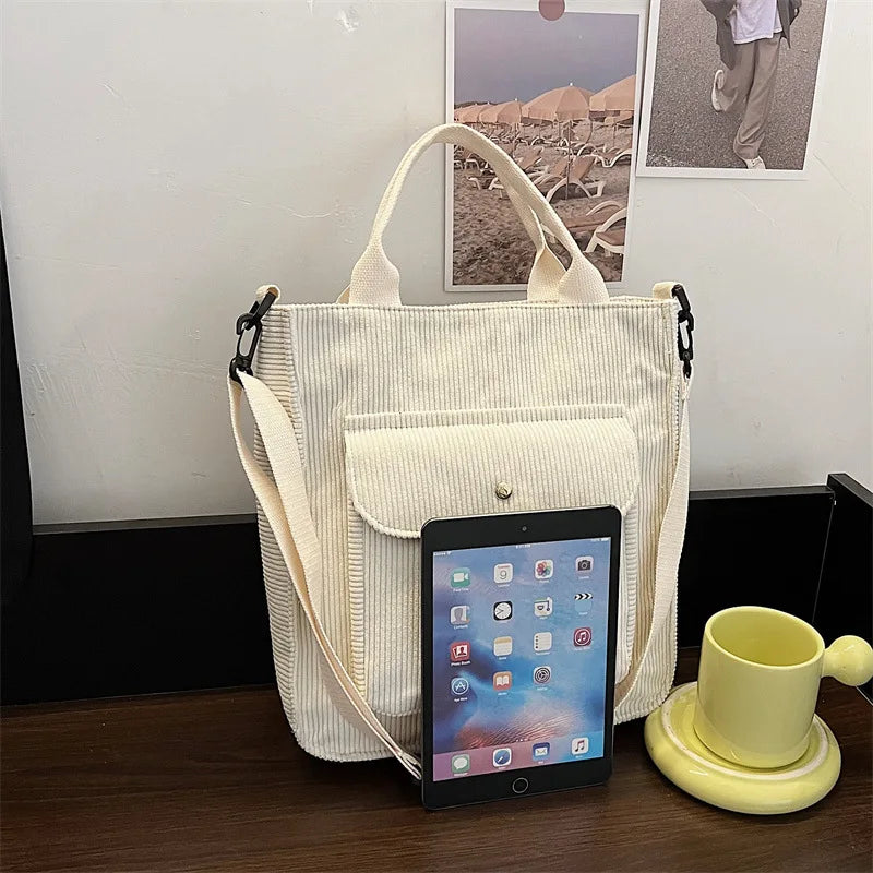 Personalized Name Corduroy Shoulder Bag Canvas Handbag